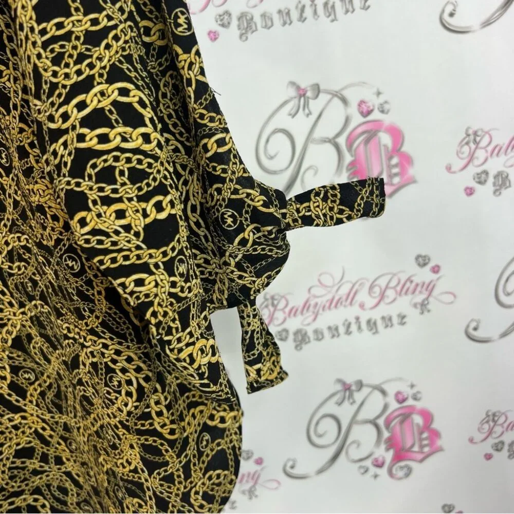 Michael Kors blouse chains ⛓️‍💥 link chain link Black Gold Chain Print Blouse